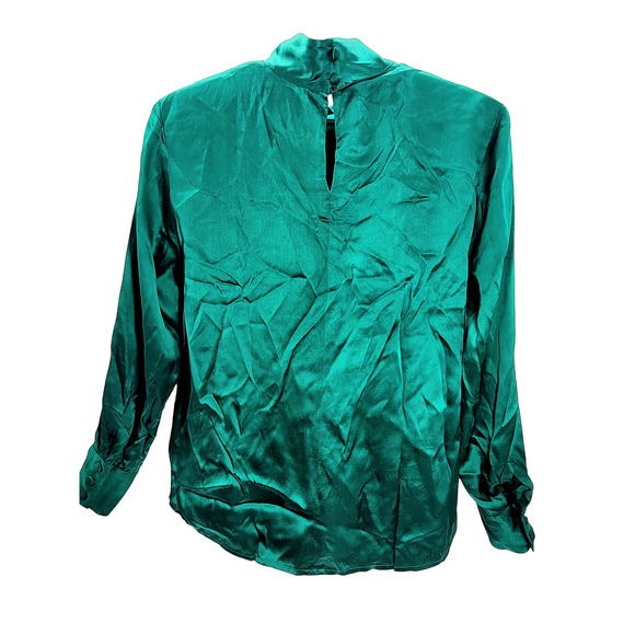 Talbots Vintage Petite Silk Satin Turtleneck Luxe Button Back Long Sleeve Blouse - Picture 3 of 15